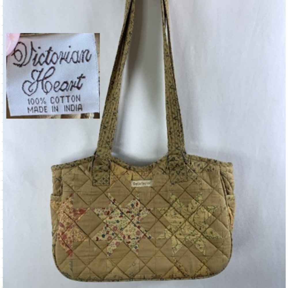 Victorian Heart Quilted Cottagecore Folk Cotton Shoulder Tote Bag Rustic Country